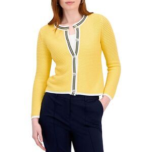 T Tahari Womens Long-Sleeve Button-Up Cardigan Sweater M Yellow/White - NWT $98